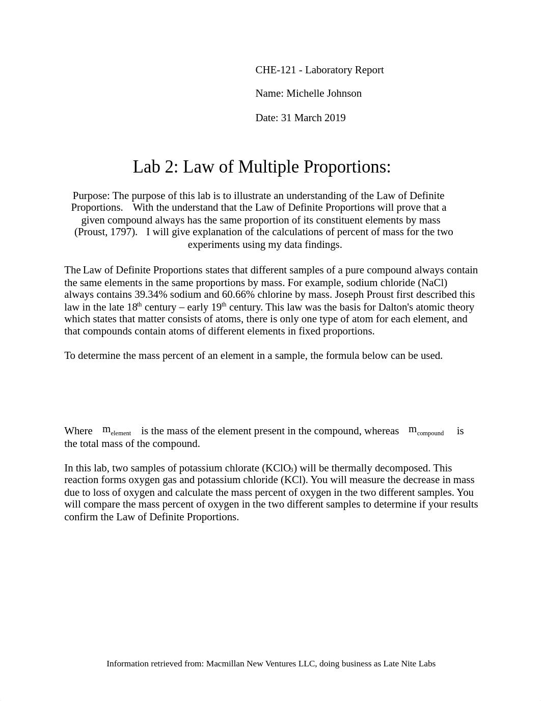 Michelle Johnson_ Lab 2 - Law of Definite Proportions (1).docx_d6cw7hsuxie_page1