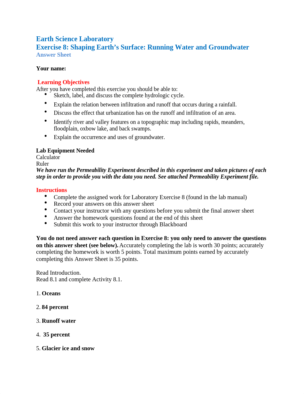 Exercise 8 Shaping Earth's Surface  Answer Sheet 9th (1).doc_d6dr6nrjxna_page1