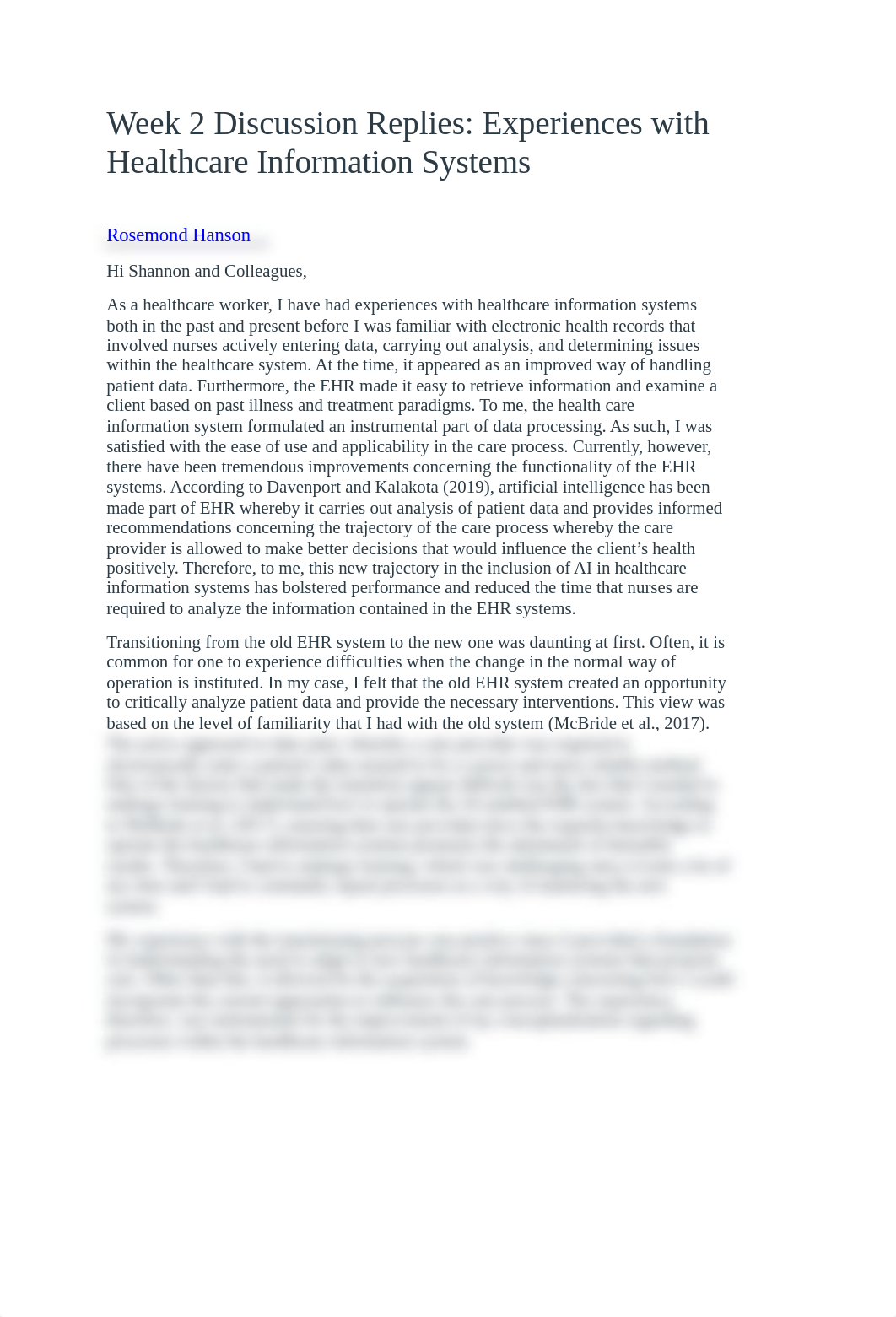 Week 2 Discussion Replies - Experiences with Healthcare Information Systems.docx_d6dtzm5qk4q_page1