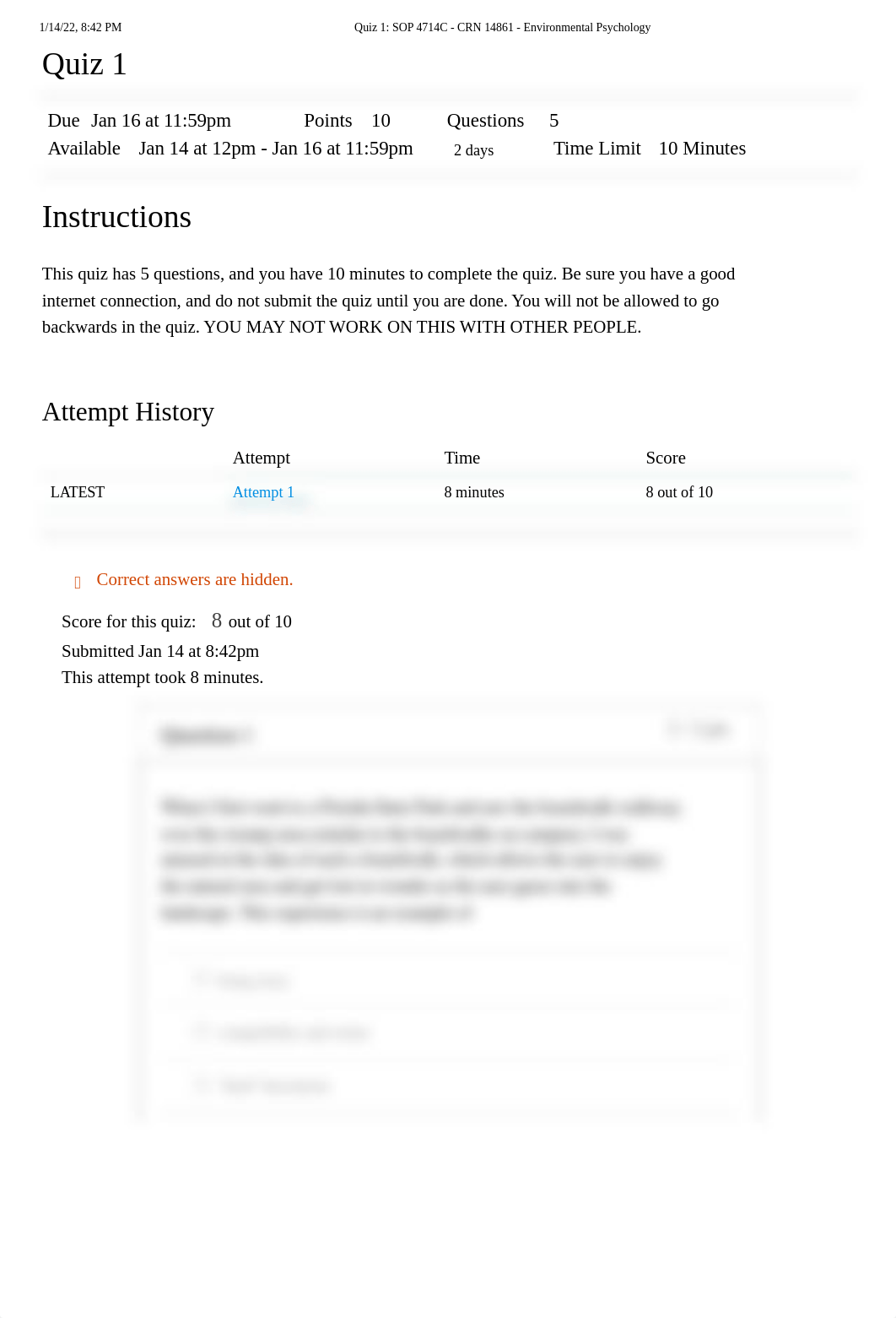Quiz 1_ SOP 4714C - CRN 14861 - Environmental Psychology.pdf_d6ef5rcrvvp_page1