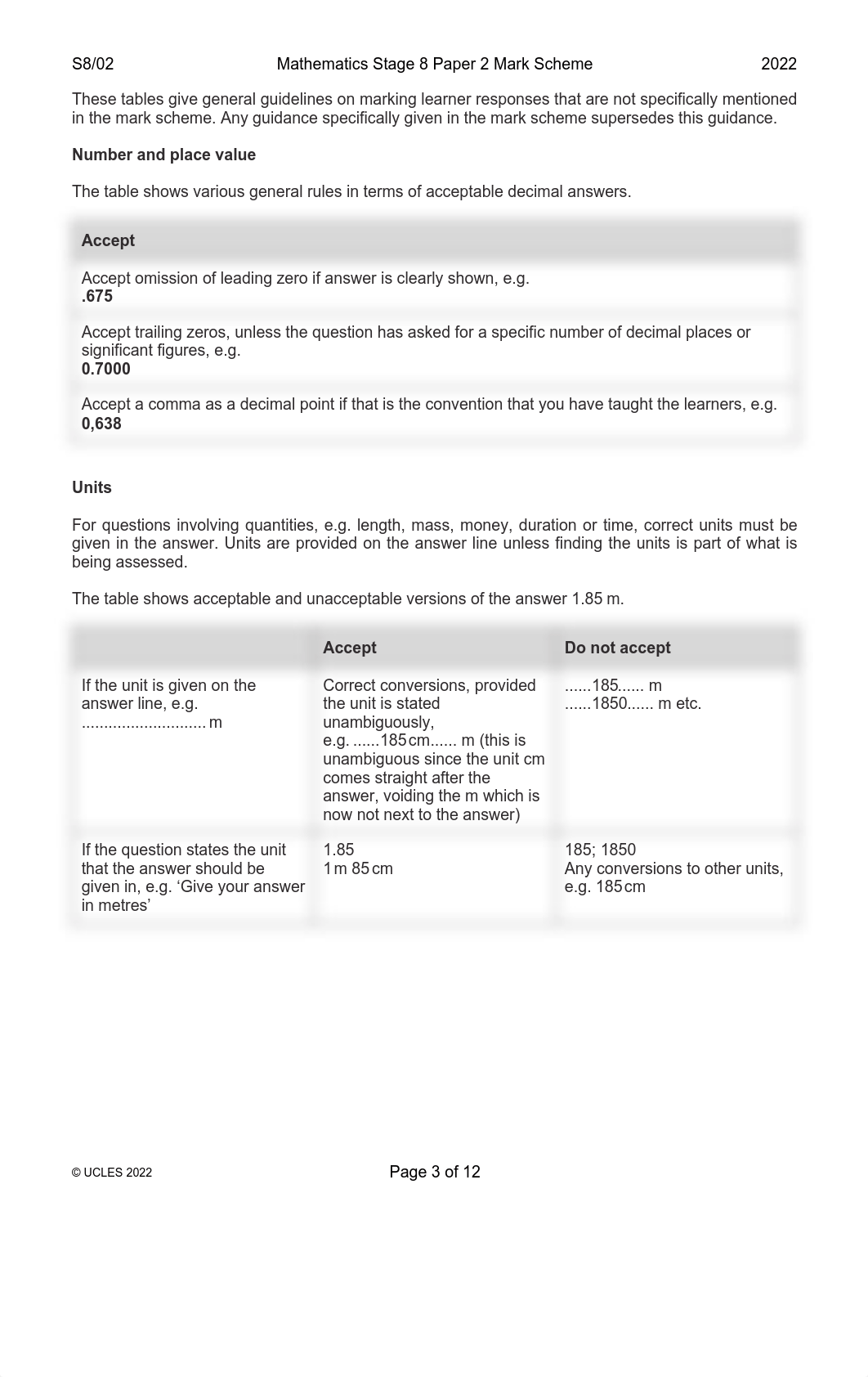 Cambridge Lower Secondary Progression Test - Mathematics 2022 Stage 8 - Mark Scheme P2 (2).pdf_d6ejsn0wbfs_page3