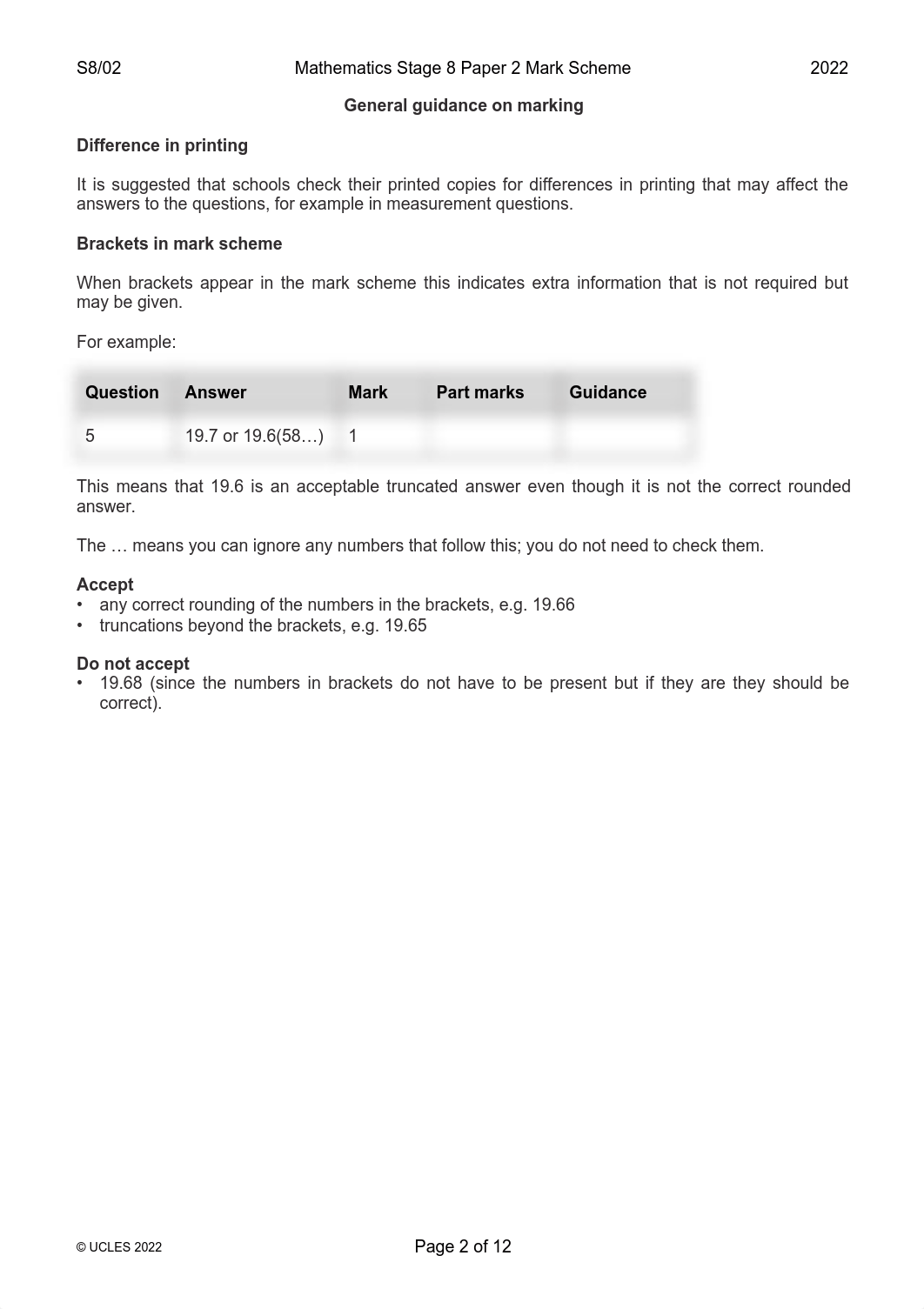 Cambridge Lower Secondary Progression Test - Mathematics 2022 Stage 8 - Mark Scheme P2 (2).pdf_d6ejsn0wbfs_page2