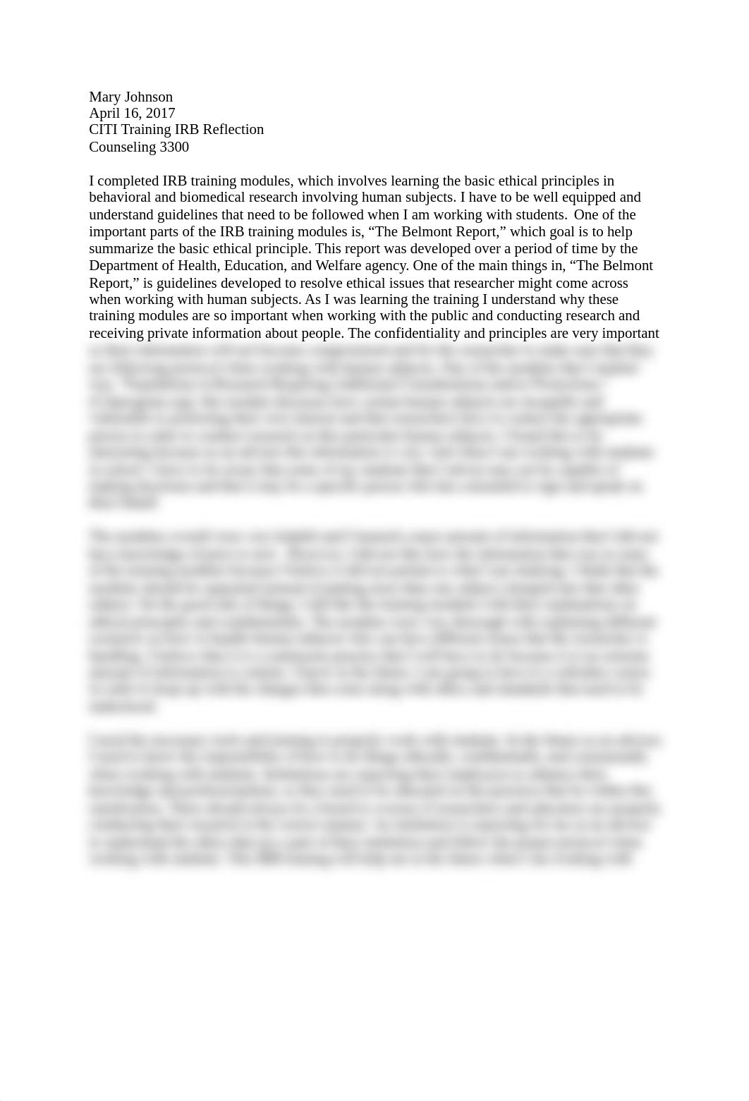 Mary Johnson Counseling 3300 Reflection IRB Training.docx_d6em6hfnhu5_page1