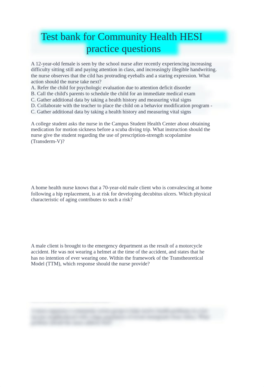 Test bank for Community Health HESI practice questions.pdf_d6evgcwas1b_page1