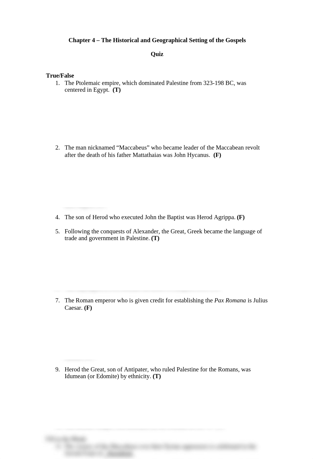 Quiz for Chapter 4 - The Historical and Geographical Setting of the Gospels.docx_d6ezw68mf1y_page1