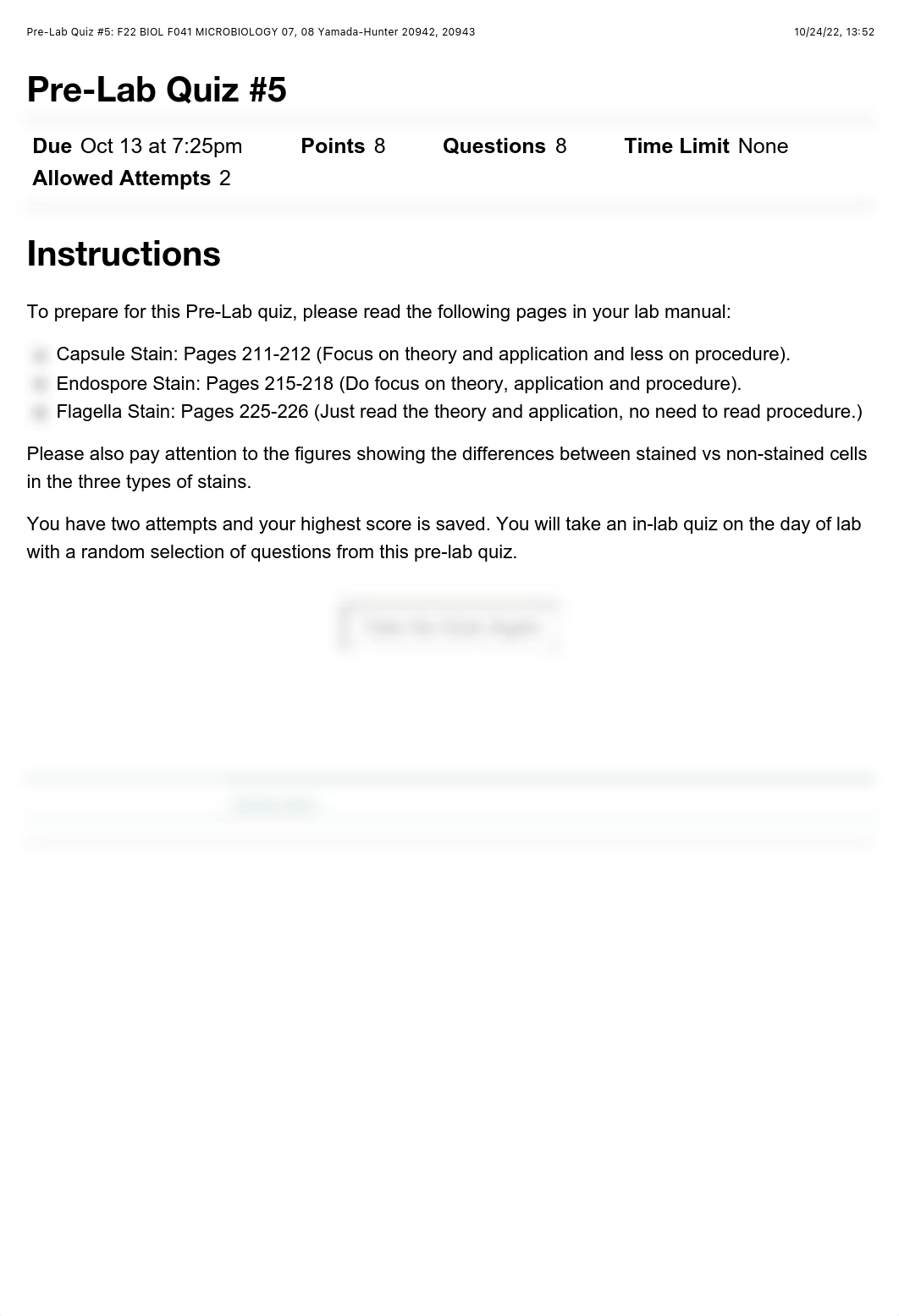 Pre-Lab Quiz #5: F22 BIOL F041 MICROBIOLOGY 07, 08 Yamada-Hunter 20942, 20943.pdf_d6fi7yse9no_page1