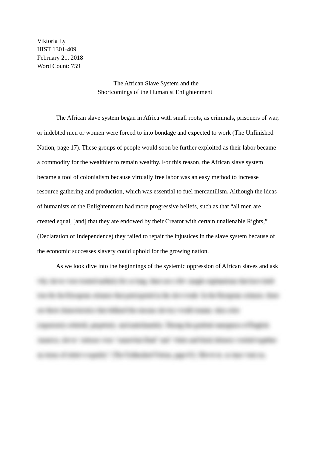 HIST 1301 The African Slave System and the Shortcomings of the Humanist Enlightenment_d6g77p9af9t_page1