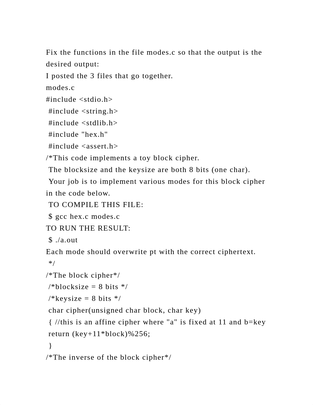 Fix the functions in the file modes.c so that the output is the desi.docx_d6gju1r1xhz_page2