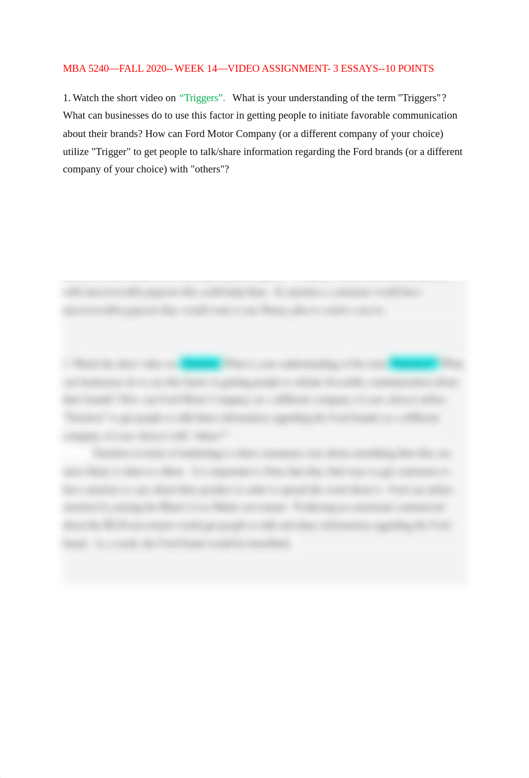 WEEK 14—FALL 2020--MBA 5240--VIDEO ASSIGNMENT - 3 ESSAYS--10 POINTS - Victoria Moreland.docx_d6gqm6ld5p6_page1