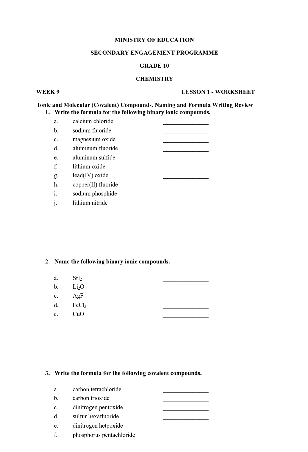 Grade 10 Chemistry Week 9 Lesson 1  Worksheet 1 and Solutions.pdf_d6h61bql4fs_page1