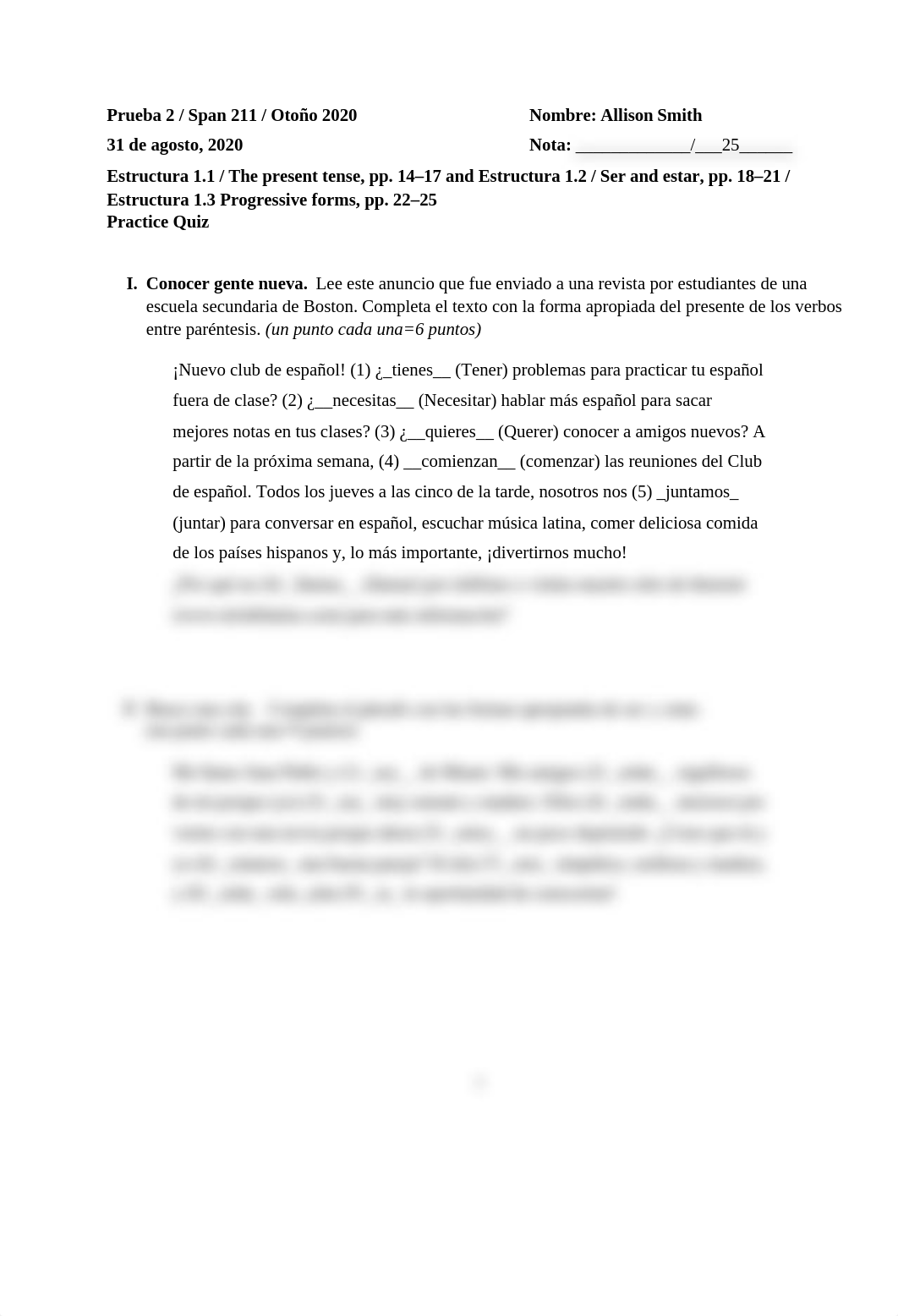 Prueba 2-Estructura 1.1-The present tense, pp. 14-17 and Estructura 1.2-Ser and estar, pp. 18-21 y E_d6ikksjfss9_page1