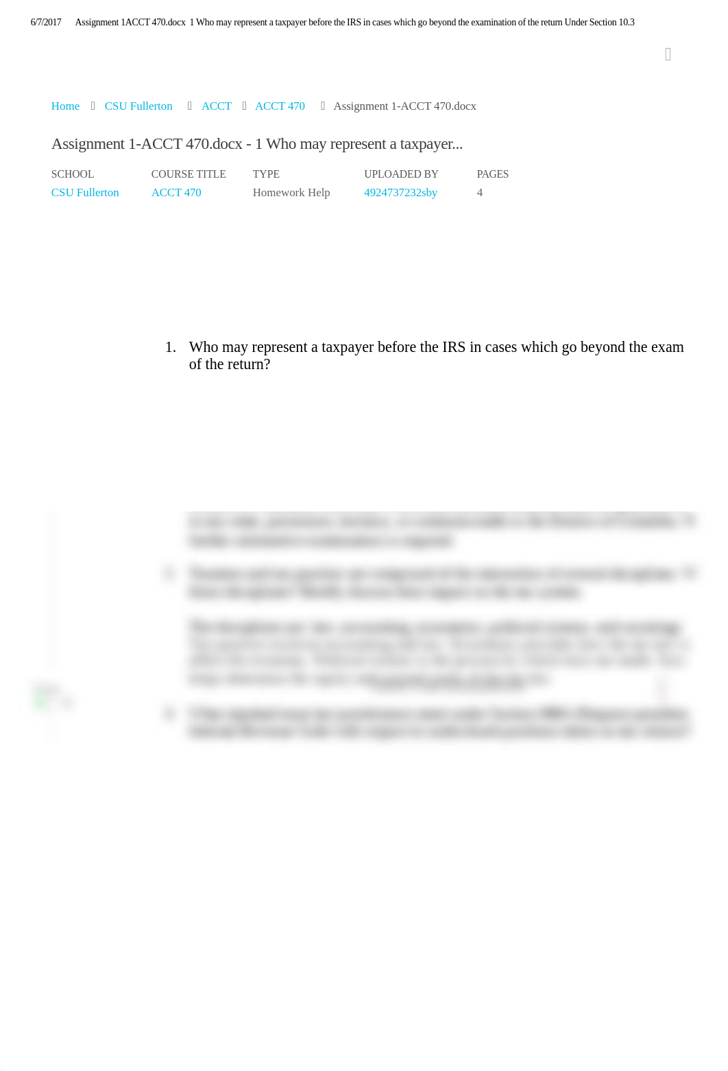 Assignment 1-ACCT 470.docx - 1 Who may represent a taxpayer before the IRS in cases which go beyond_d6j3xh99mpm_page1