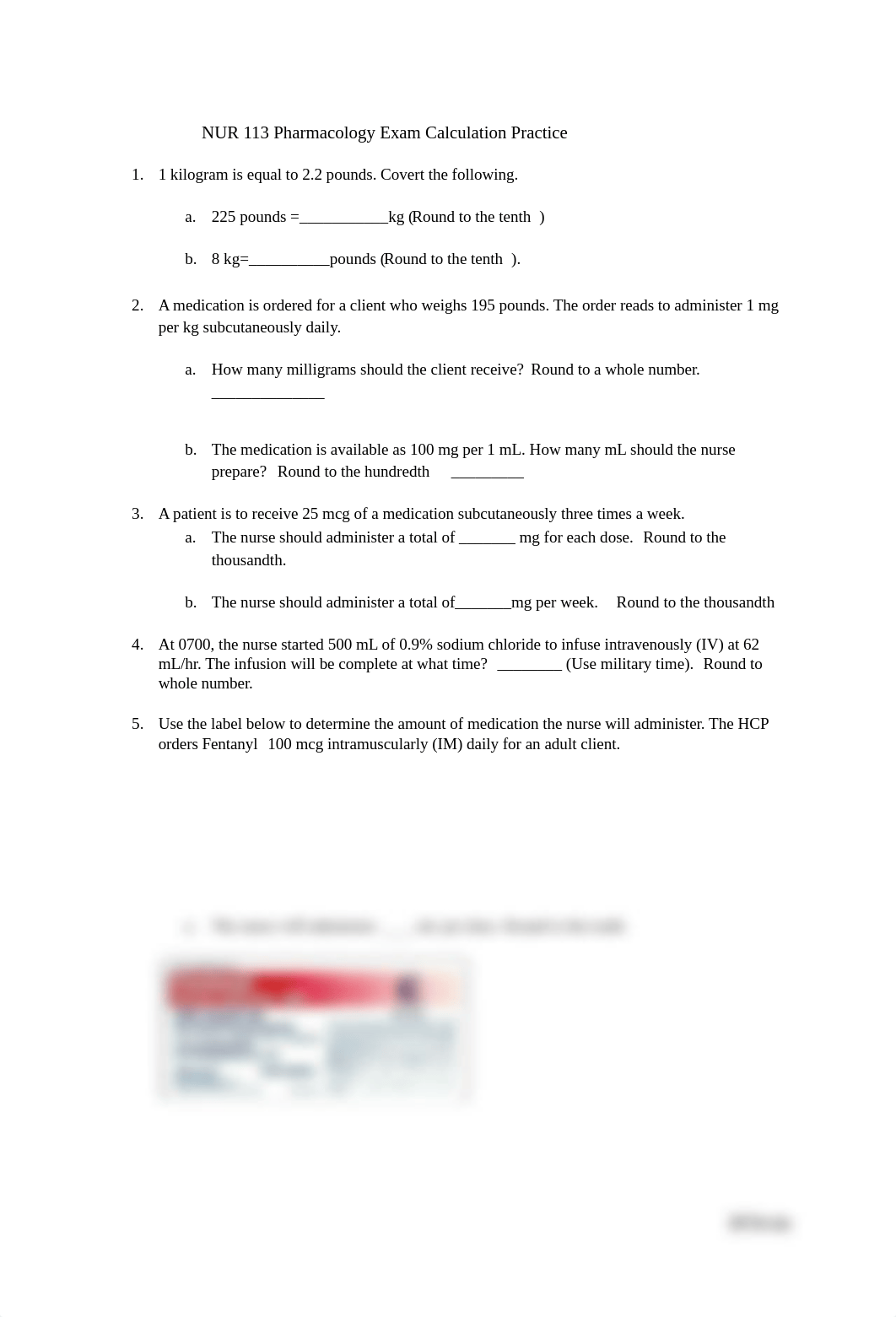 NUR 113 Pharmacology Exam Calculation Practice.docx_d6kt29ibws3_page1