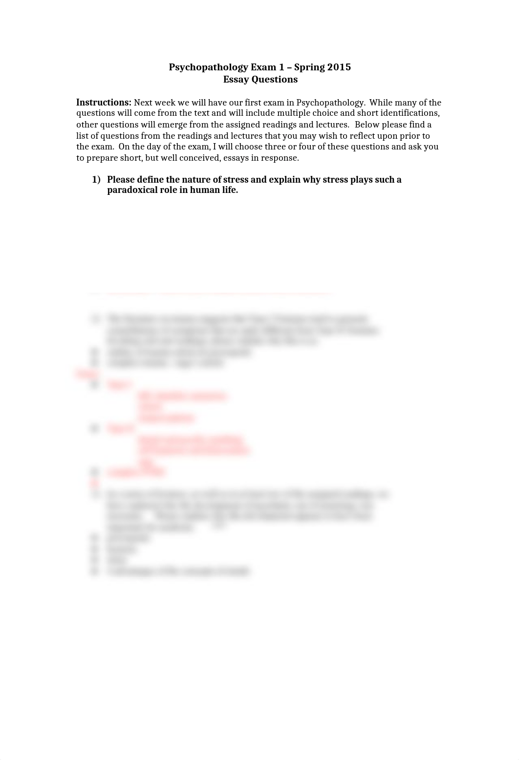 Psychopathology Exam 1 Essay Questions - Spring 2015 (1).docx_d6l7v0vwmms_page1