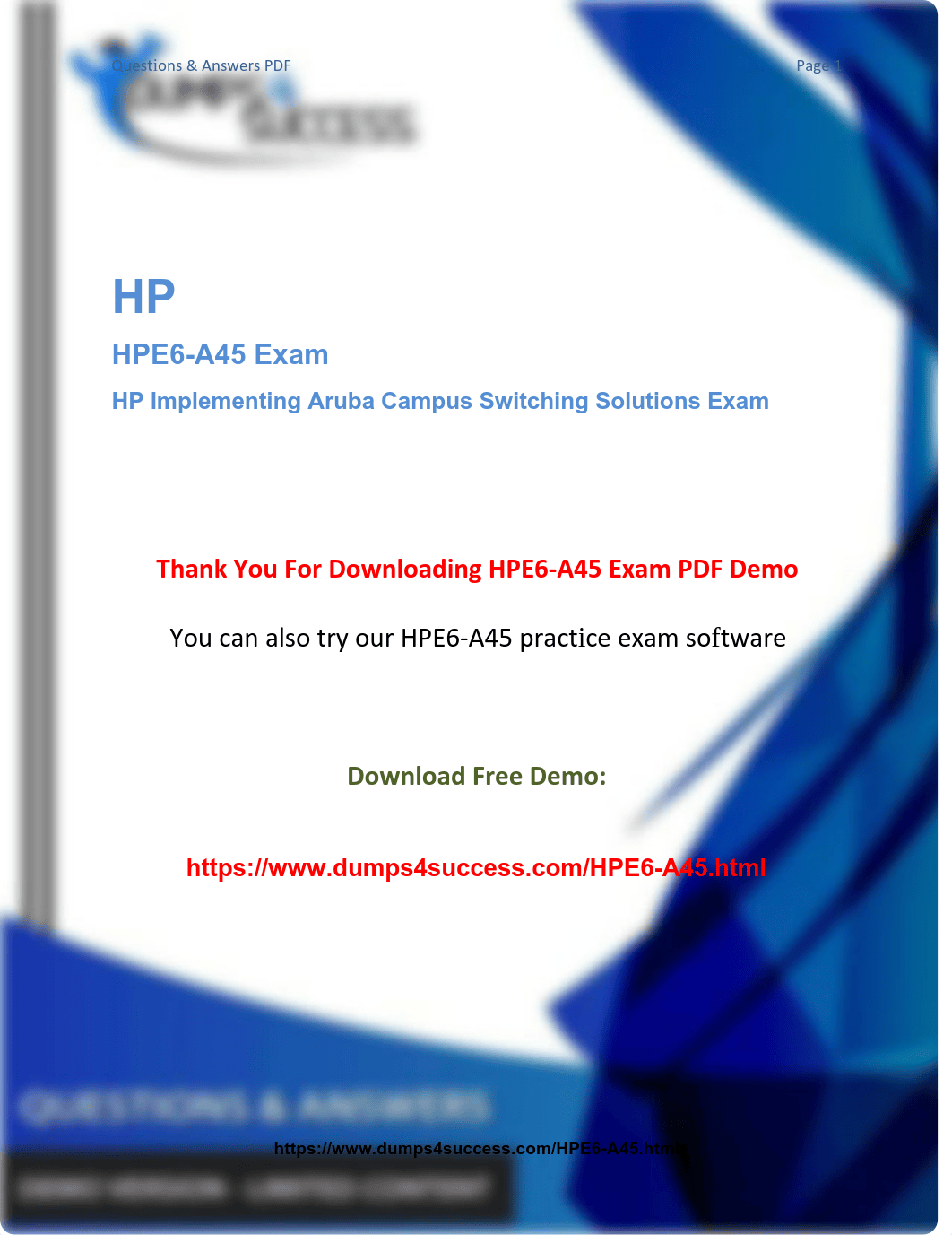 HPE6-A45 Dumps - Download HP Application Networking HPE6-A45 Exam Questions.pdf_d6llxx095g5_page1