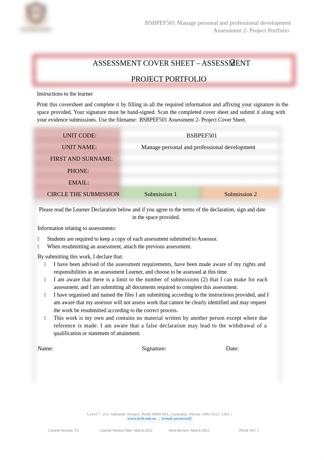 Updated BSBPEF501 - Assessment 2 Project Portfolio  V1- March 2022.docx_d6me2b11qwt_page1