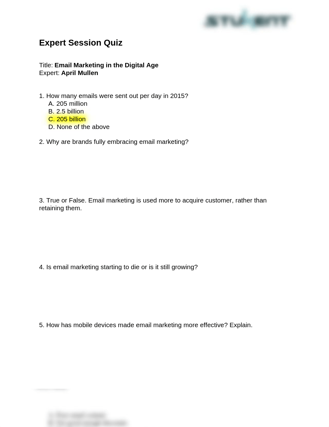 Expert Sessions Quiz Email Marketing in the Digital Age-April Mullen.docx_d6n4p8z5g2i_page1