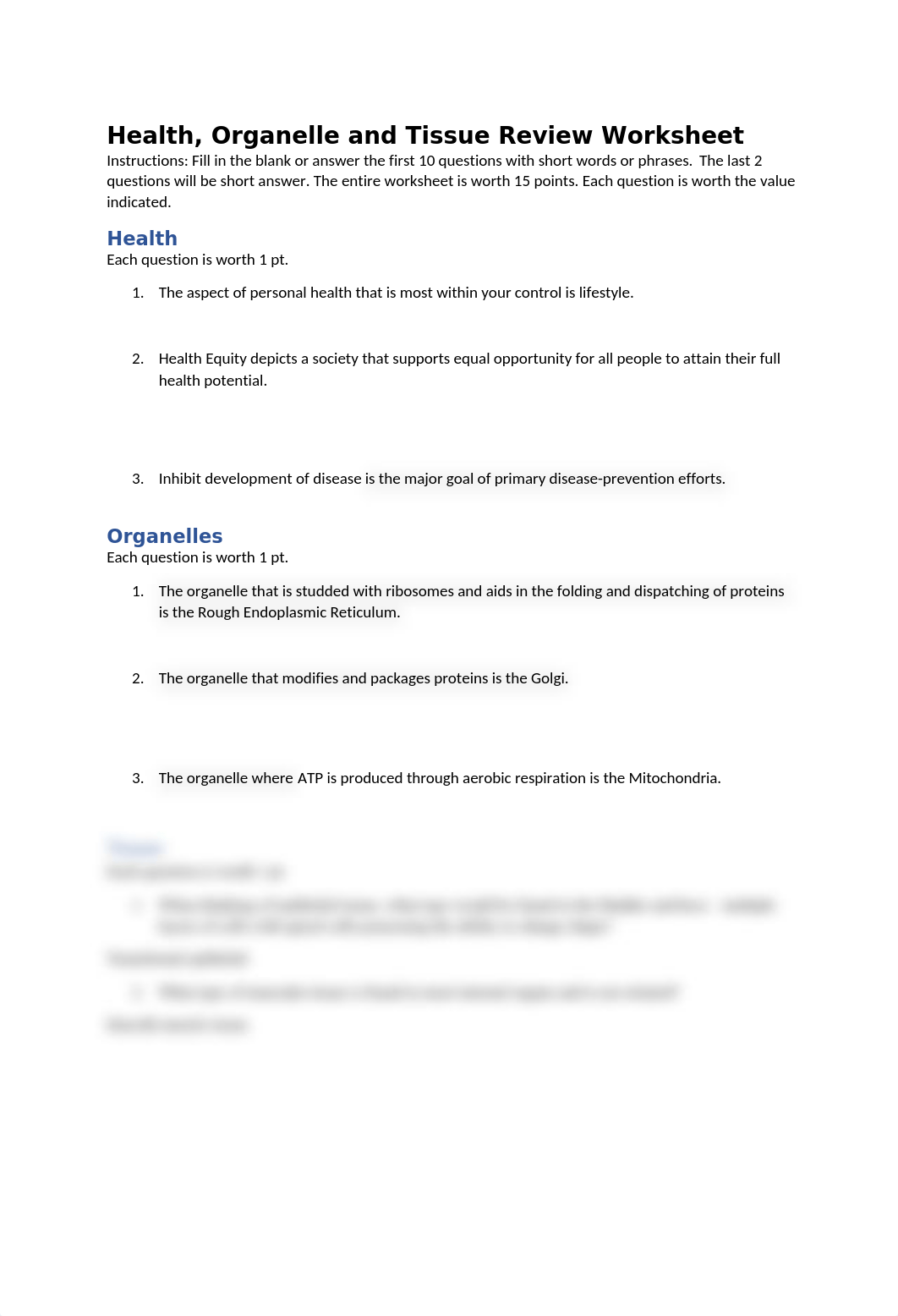 Health, Organelles and Tissue Worksheet.docx_d6o5n742nkl_page1