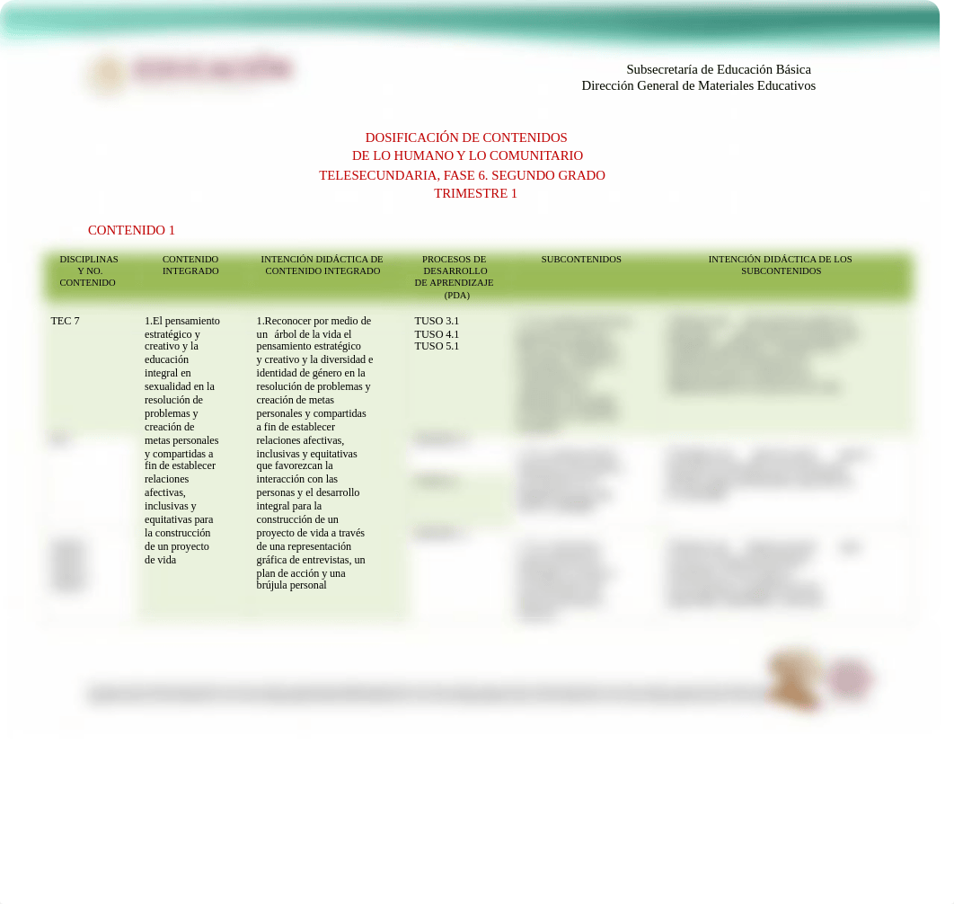 2° Telesecundaria_De lo humano y lo comunitario_Dosificación de Contenidos e Intenciones Didpacticas_d6o7yloezh9_page1