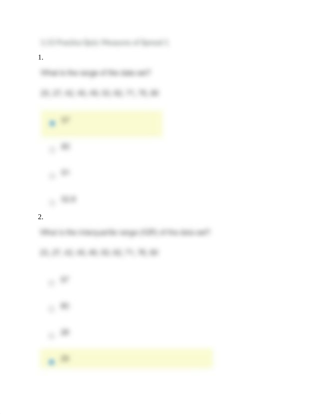 1.13 Practice Quiz Measures of Spread 1 - Answers Submitted and RESULTS.docx_d6oj5vo70ws_page1