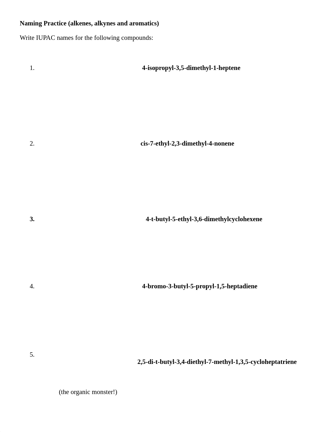 Naming Practice (alkenes, alkynes, aromatics)_KEY.pdf_d6przdc30un_page1