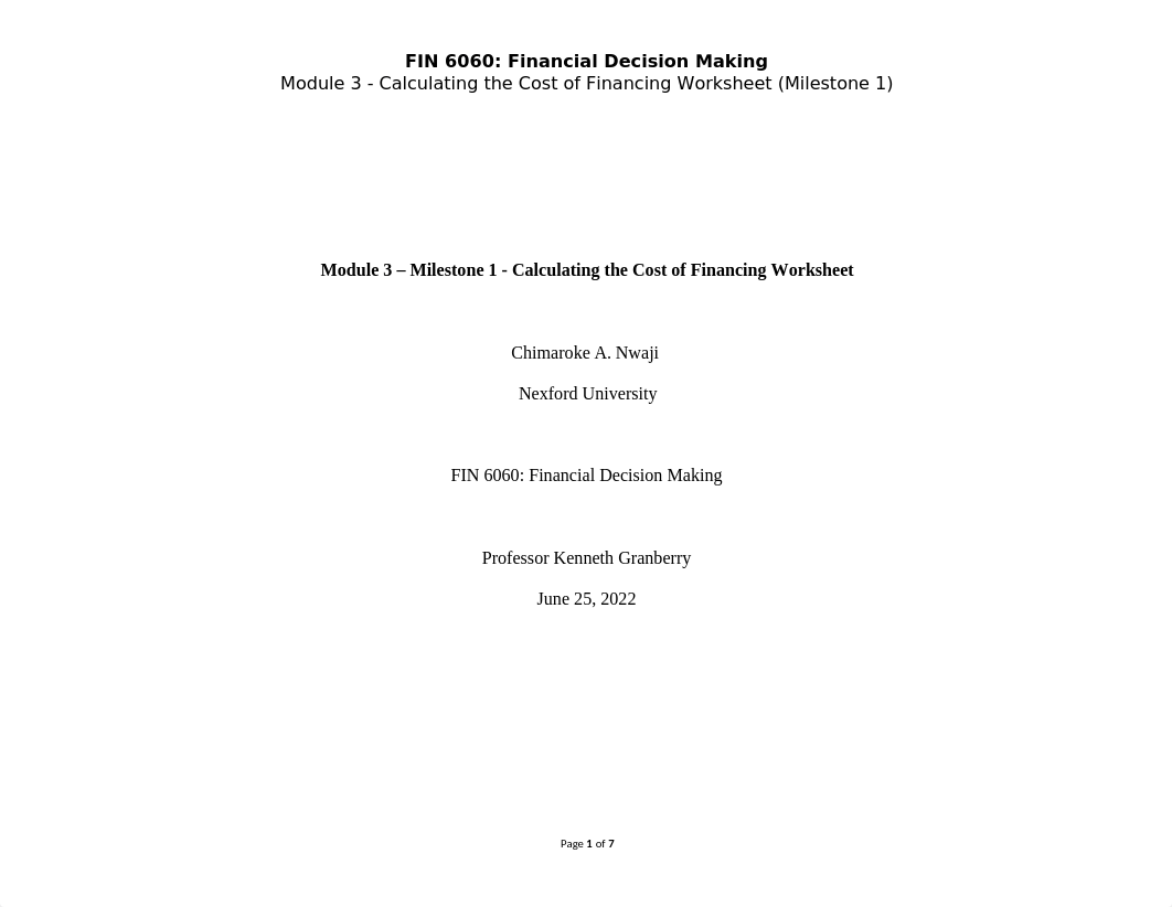 FIN 6060 Module 3 - Milestone 1 - Calculating the Cost of Financing Worksheet.docx_d6pvl5jvpi9_page1