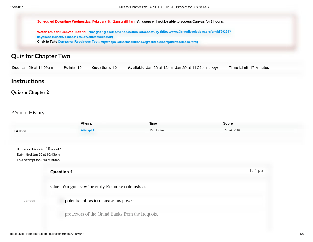 Quiz for Chapter Two_ 32700 HIST C131 - History of the U.S.pdf_d6qjvml771r_page1