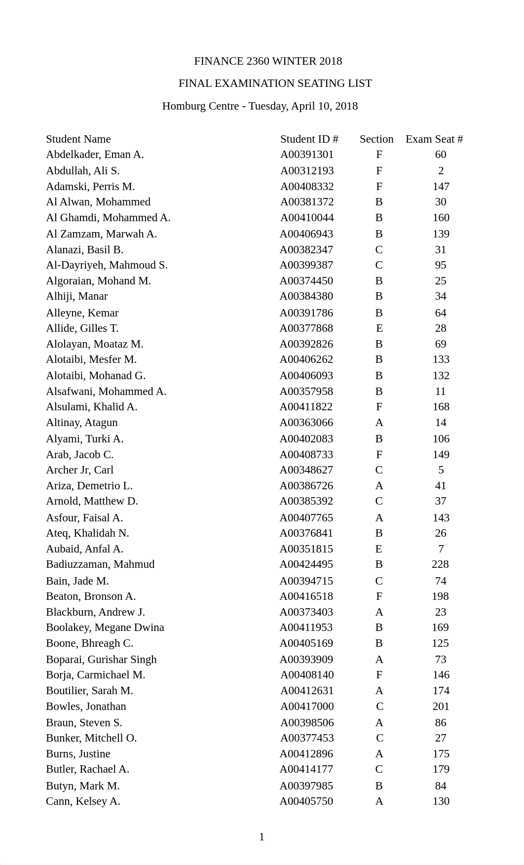 FINA2360 W18 - Final Exam Seating List.pdf_d6qux1ux9qw_page1