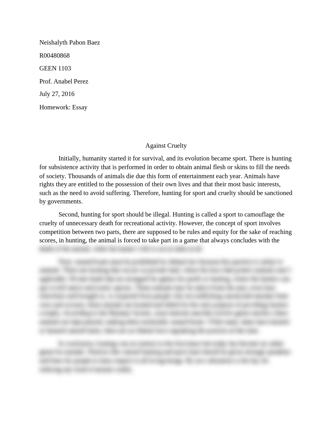 Homework - Essay Against Hunting.docx_d6rcx7e2n1q_page1