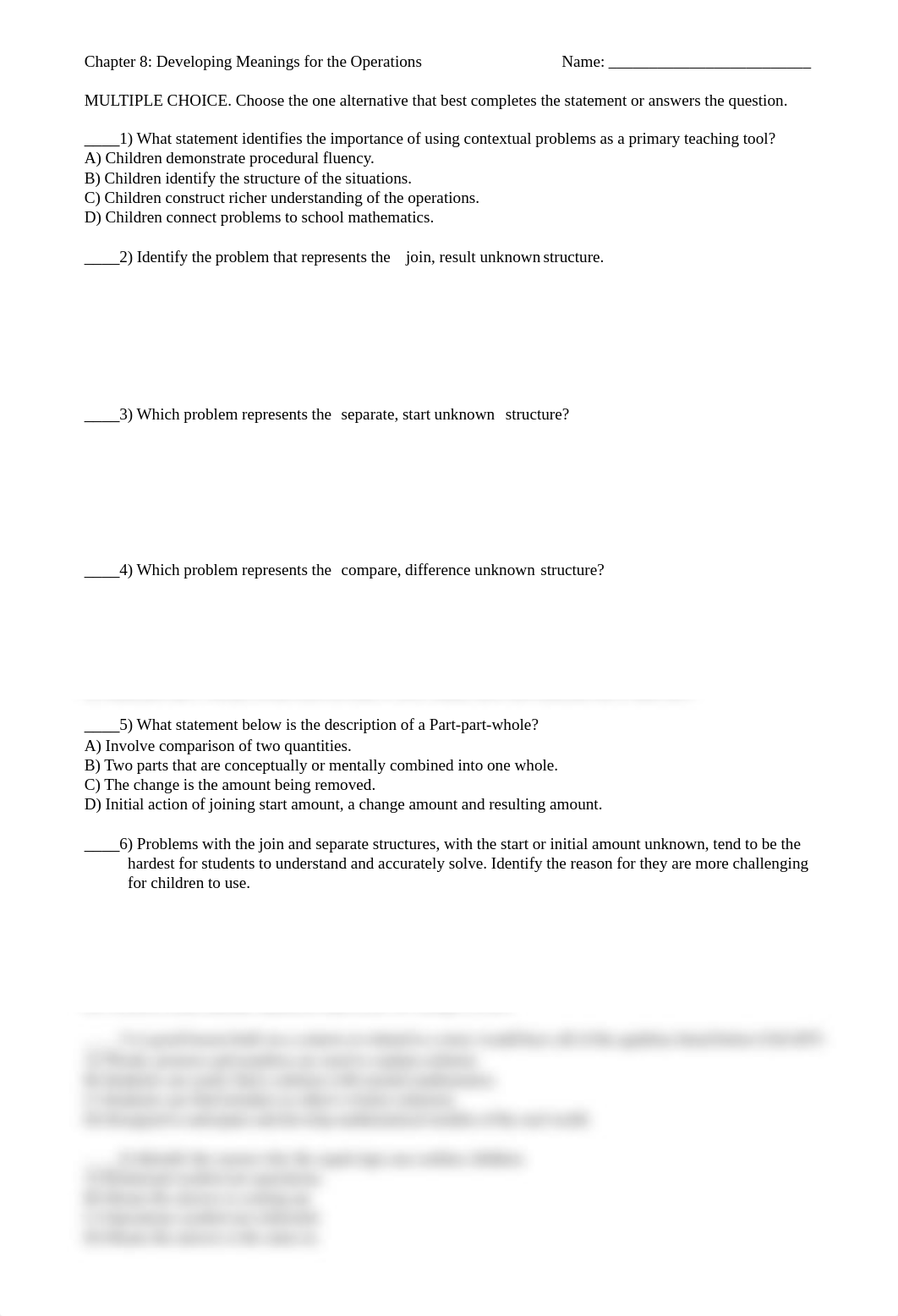 Text-Elem. & Middle Sch. Math-Teaching Developmentally-Ch 8 Quiz and KEY-Developing Meanings for the_d6rh41msvrw_page1