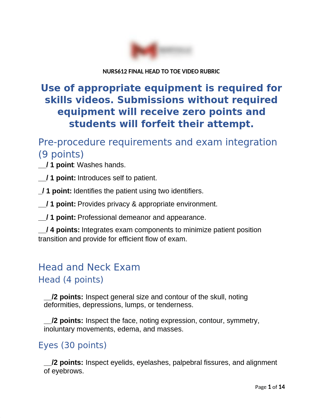 NURS612 final head to toe video rubric (1) - Copy (1).docx_d6rhh39eydm_page1