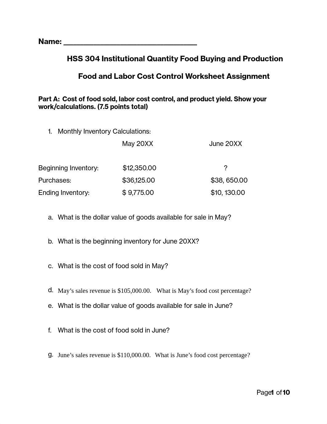 HSS 304 Food and labor cost control worksheet.pdf_d6rjcw0kyrs_page1