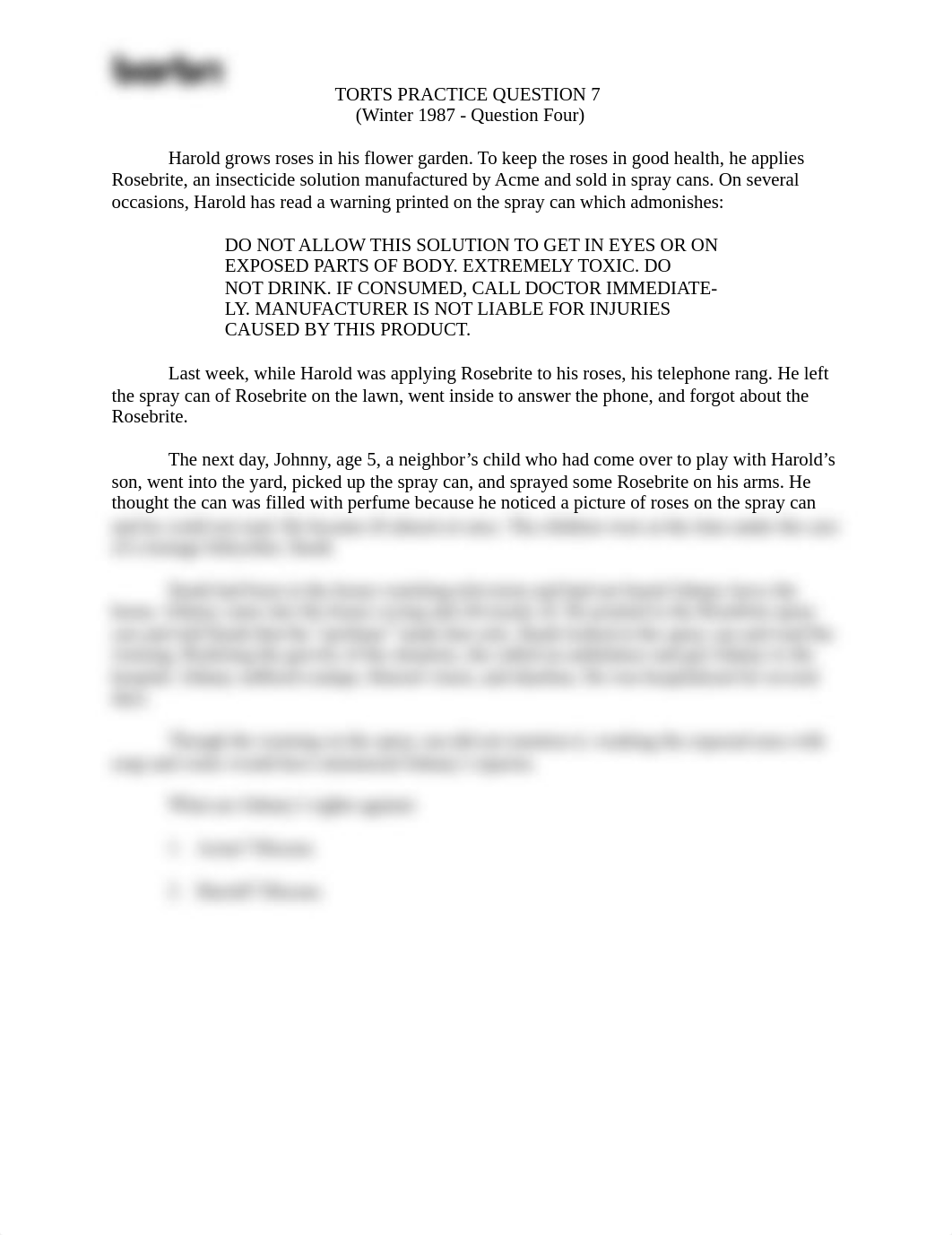 Torts II Question only.pdf_d6sssjj4jfi_page1