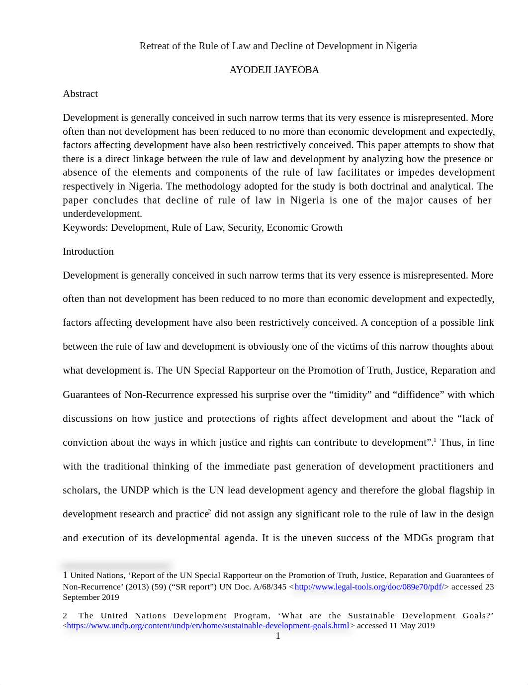 Recession of Rule of Law and Decline of Development in Nigeria ABUAD Journal.docx_d6t3kuhxjcb_page1