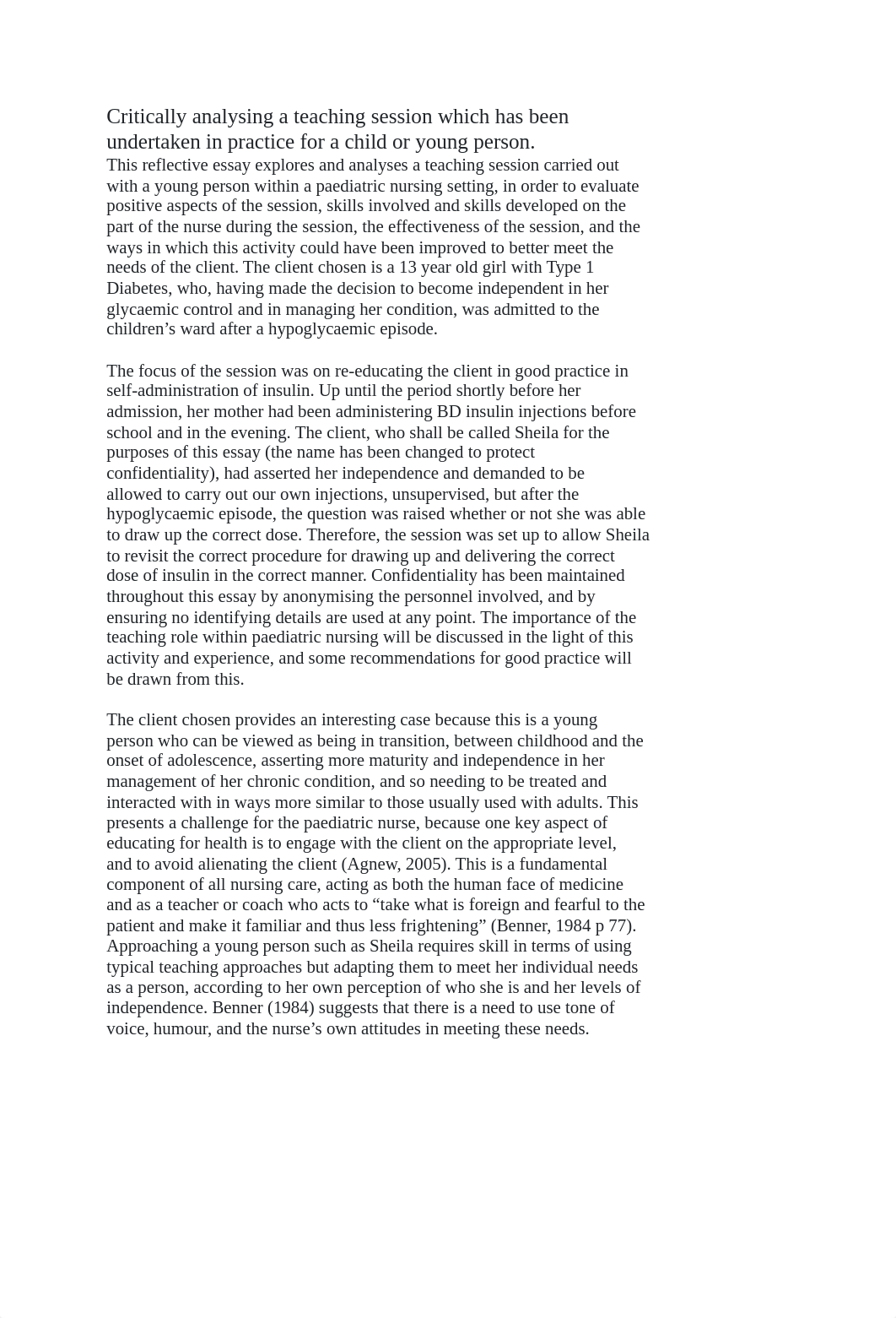 Paediatric Nursing Teaching Session- Reflection and Analysis.docx_d6tzlq2pm7w_page1