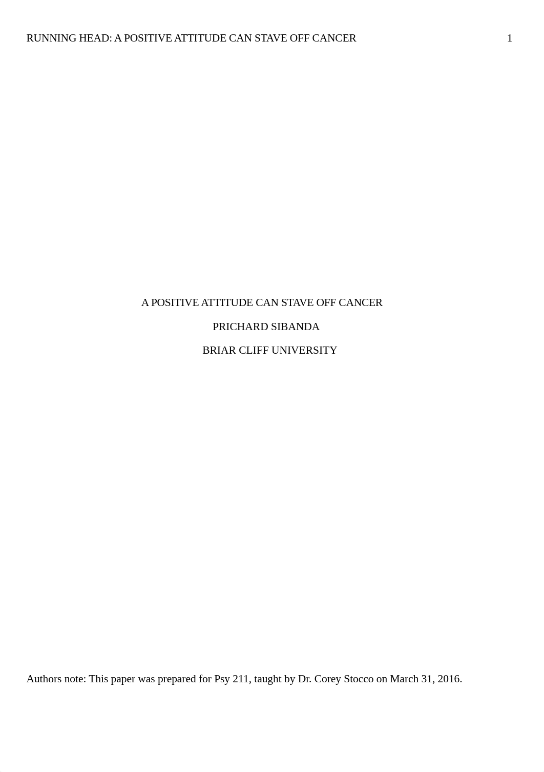 A Positive Attitude can stave of Cancer paper-Prichard Sibanda.docx_d6uvd8pujpk_page1