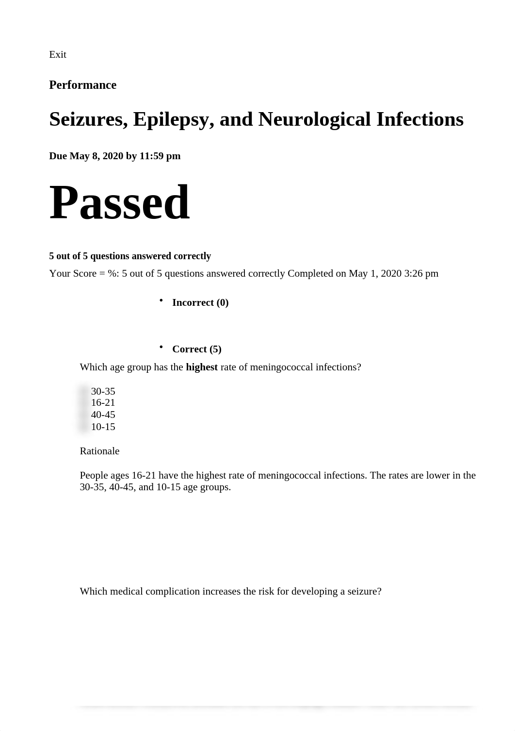 Elsevier Adaptive Quizzing - Seizures, Epilepsy, and Neurological Infections.html_d6uyjnhmpcj_page1