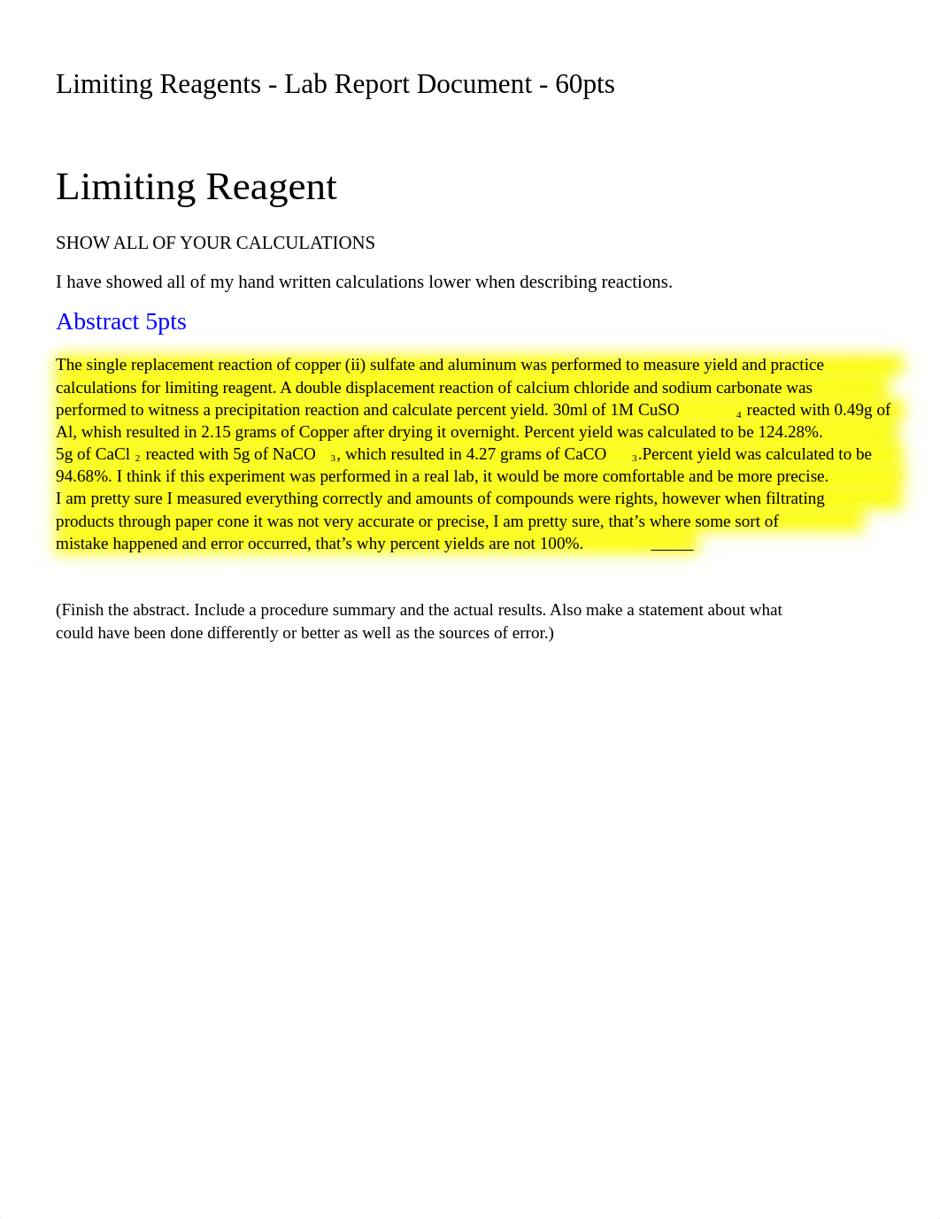 Lab Report Document - Limiting Reagents + formation of acid rain.docx_d6vd4it4ffd_page1