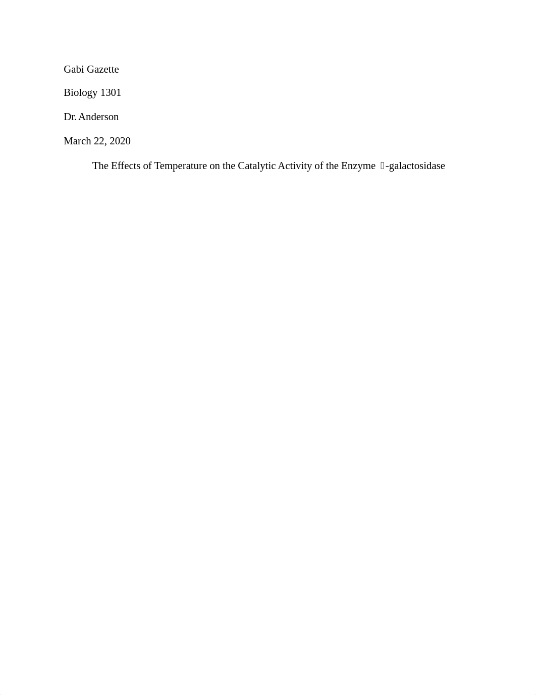 Biology Lab Report - The Effects of Time and Temperature of the Catalytic Activity of the Enzyme.doc_d6vg6y5w8vt_page1