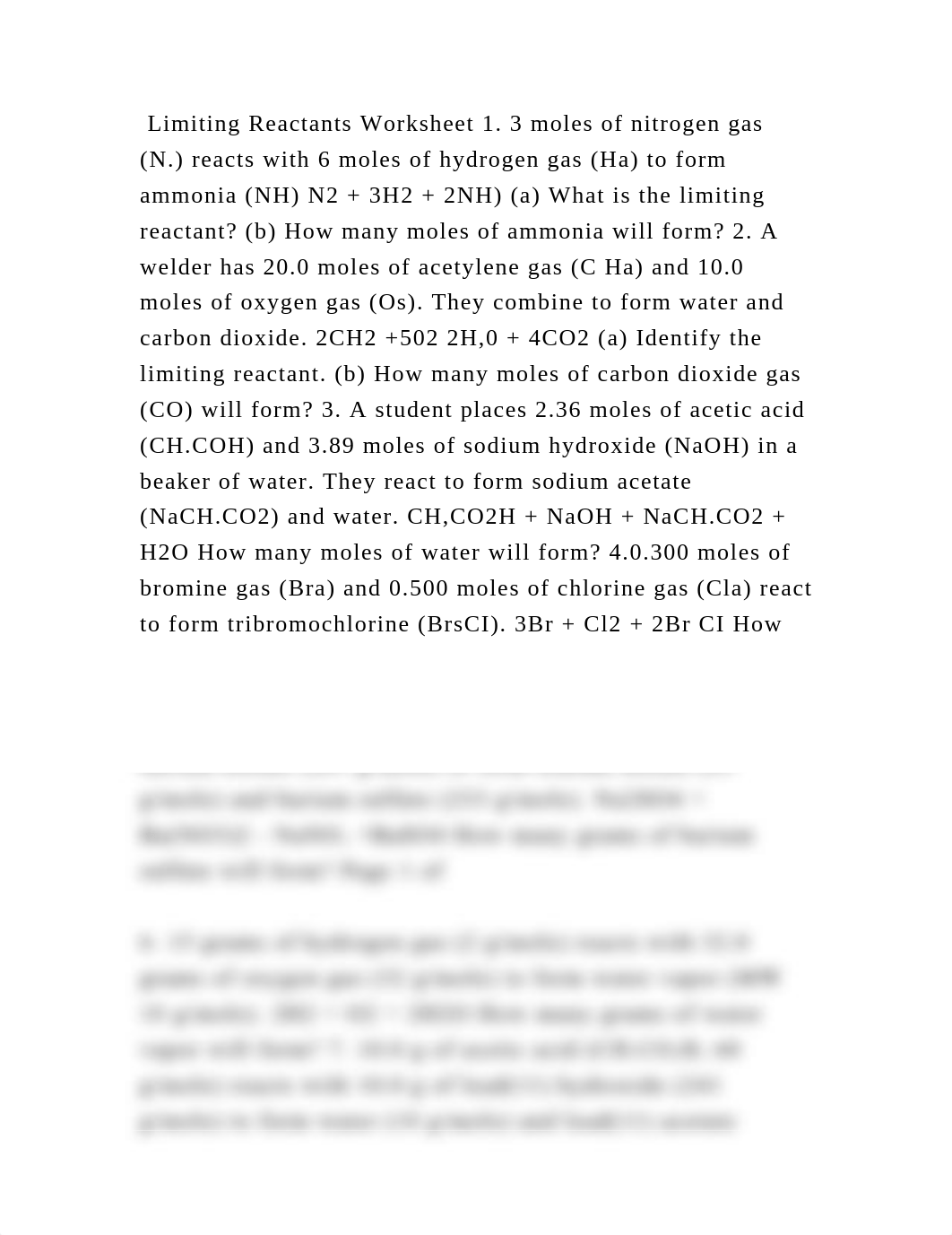 Limiting Reactants Worksheet 1. 3 moles of nitrogen gas (N.) reacts w.docx_d6vz4r3hd6d_page2