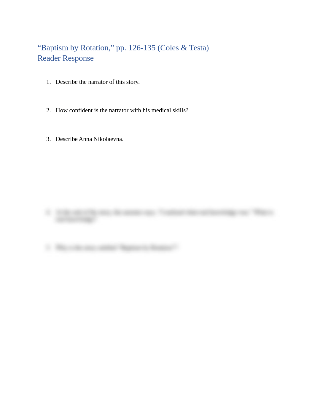 "Baptism by Rotation," pp. 126-135 (Coles & Testa) Reader Response.docx_d6ward9qpr6_page1