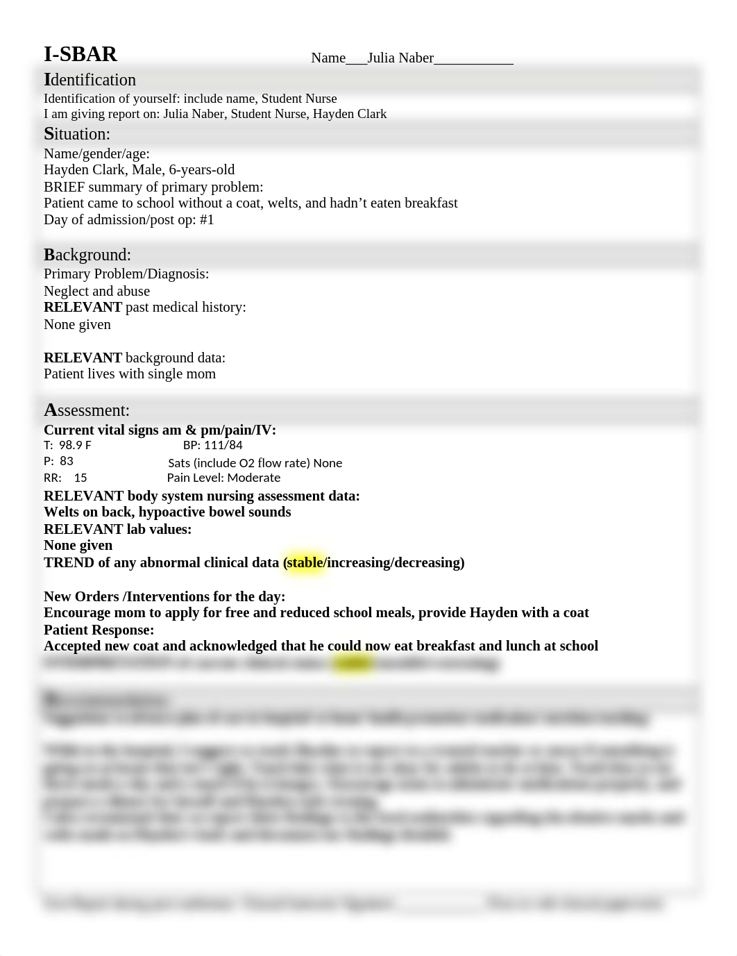 I-SBAR Document Hayden.docx_d6whccx62lz_page1