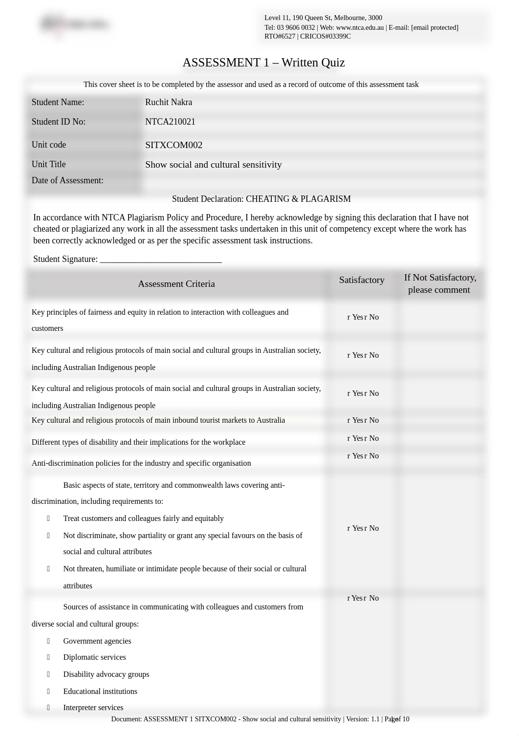 ASSESSMENT 1 SITXCOM002 - Show social and cultural sensitivity.docx_d6whplybaqm_page1