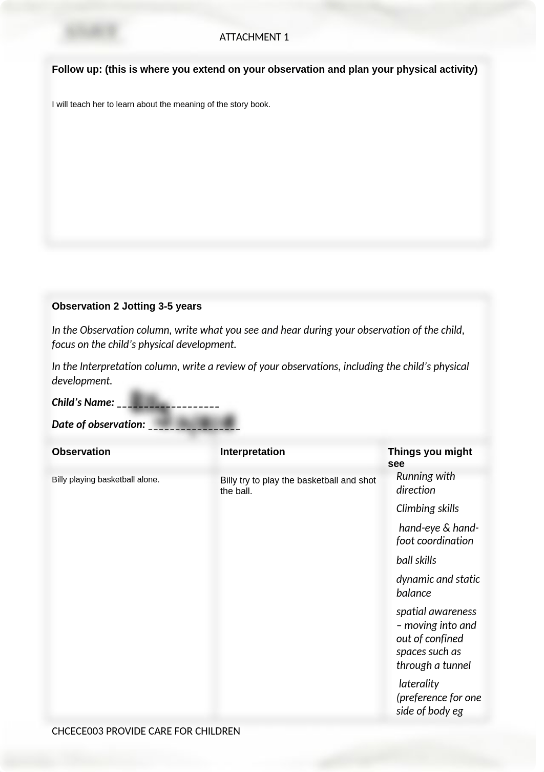 CHCECE003 Provide care for children attachment 1 Observation and  activity plan (1).docx_d6wptgp5ywz_page2