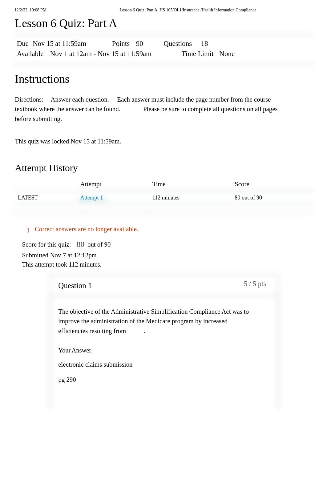 Lesson 6 Quiz_ Part A_ HS 105_OL1_Insurance _Health Information Compliance.pdf_d6x77g4bkds_page1