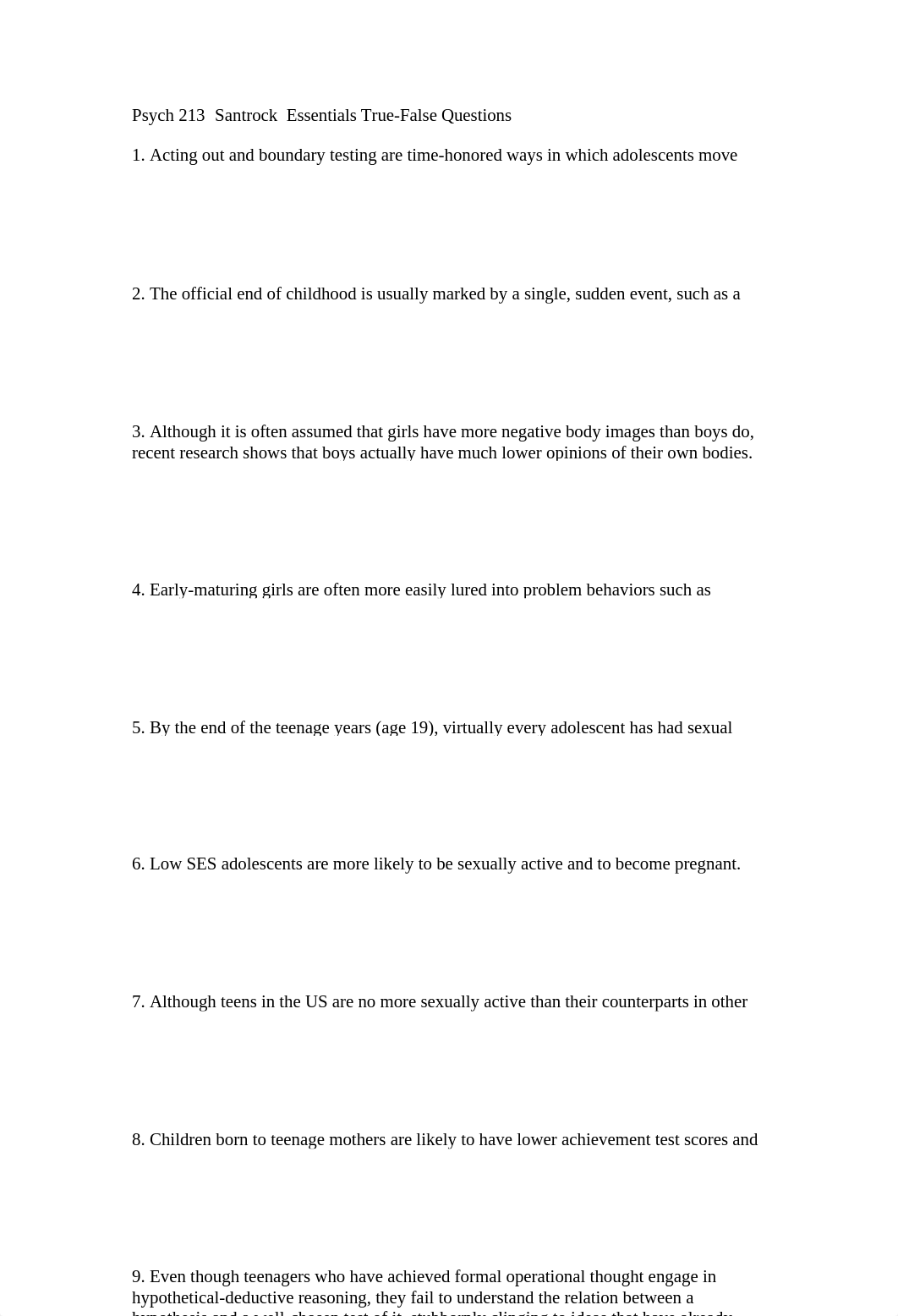 Psych 213 Santrock  Essentials   True-False  with answers Chapter 9 Summer 2016_d6xfxljw1zq_page1