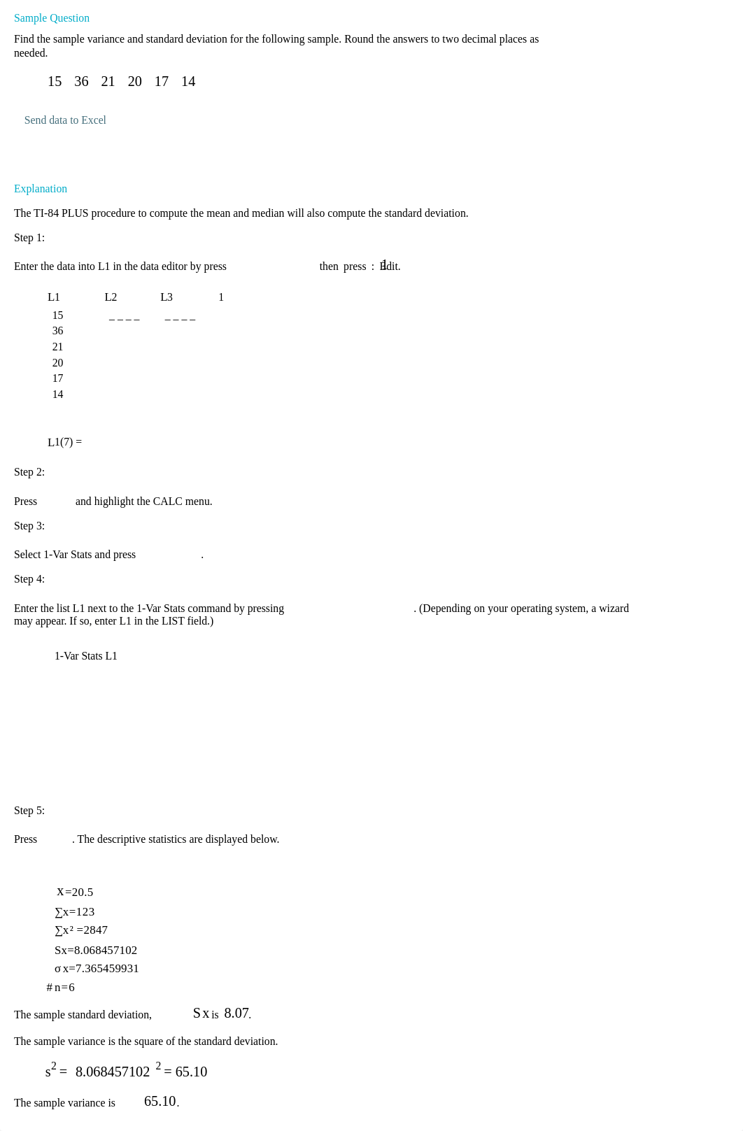 Find the sample variance and standard deviation for the following sample. Round the answer to two de_d6xg746nvg9_page1