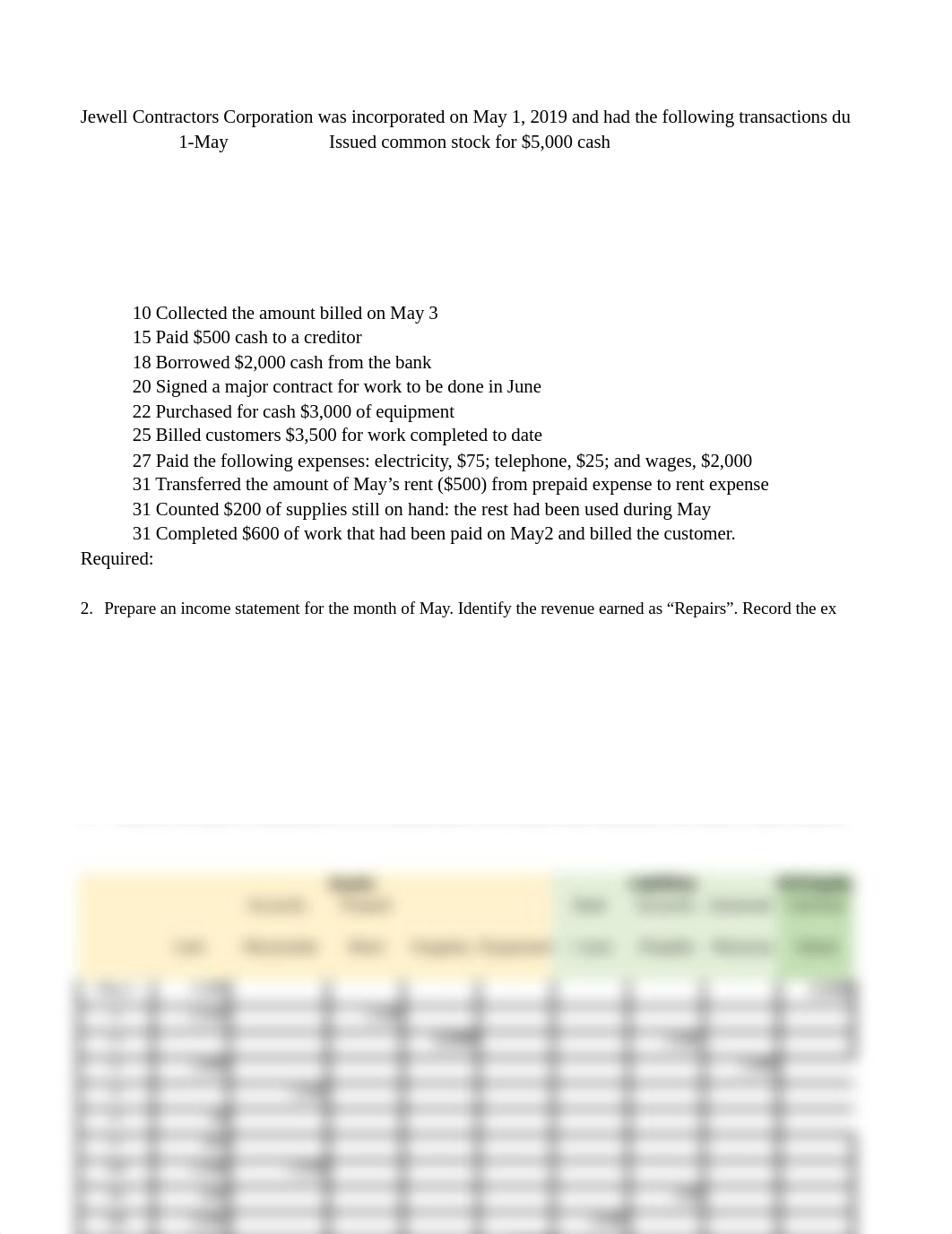 Jewel Contractors - Effect of transactions on the Accounting Equation with Solution.xlsx_d6xnejztmkj_page1