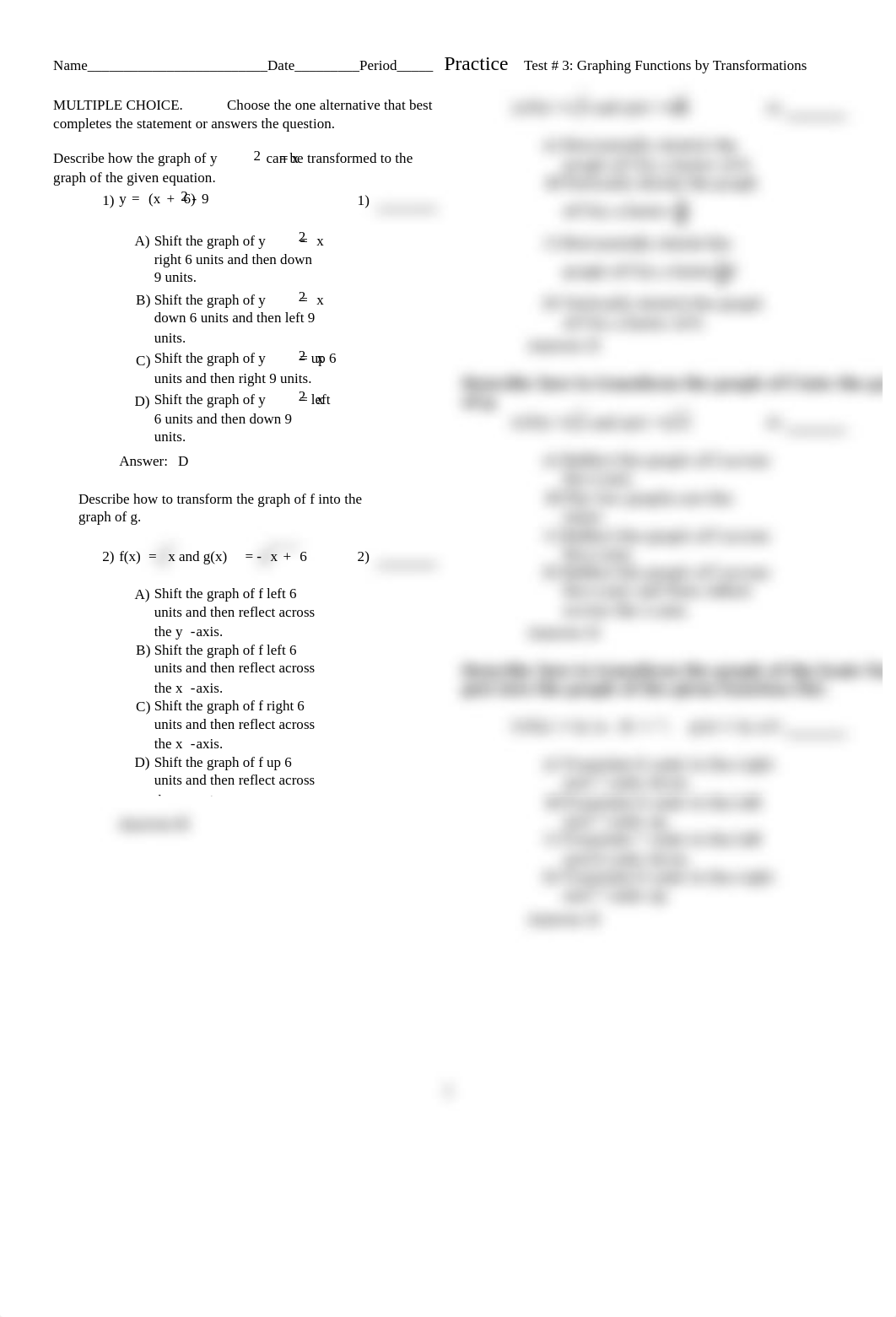 Answers Practice Test _3 Graphing Functions by Transformaitons (2).PDF_d6yh6rqk2ru_page1