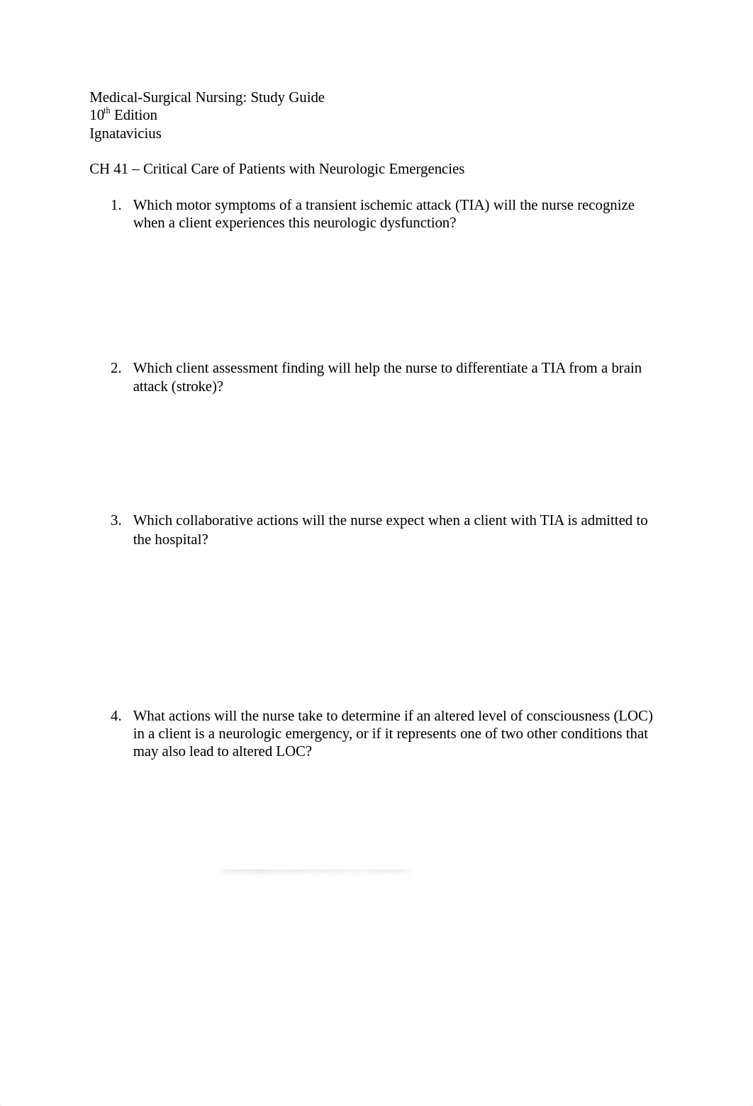 Ch 41 - Neurologic Emergencies - Study Guide Questions.docx_d6ywf7n6wea_page1